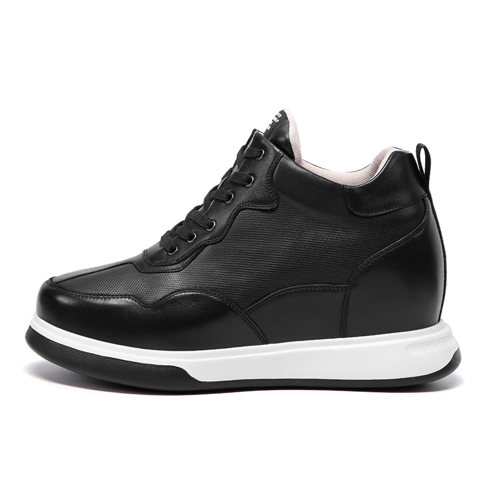 11CM / 4.33 Inches CMR CHAMARIPA Elevator Shoes - Elevate Your Style with Casual Height Increasing Elevator Shoes - Black Leather Tall Men's Shoes