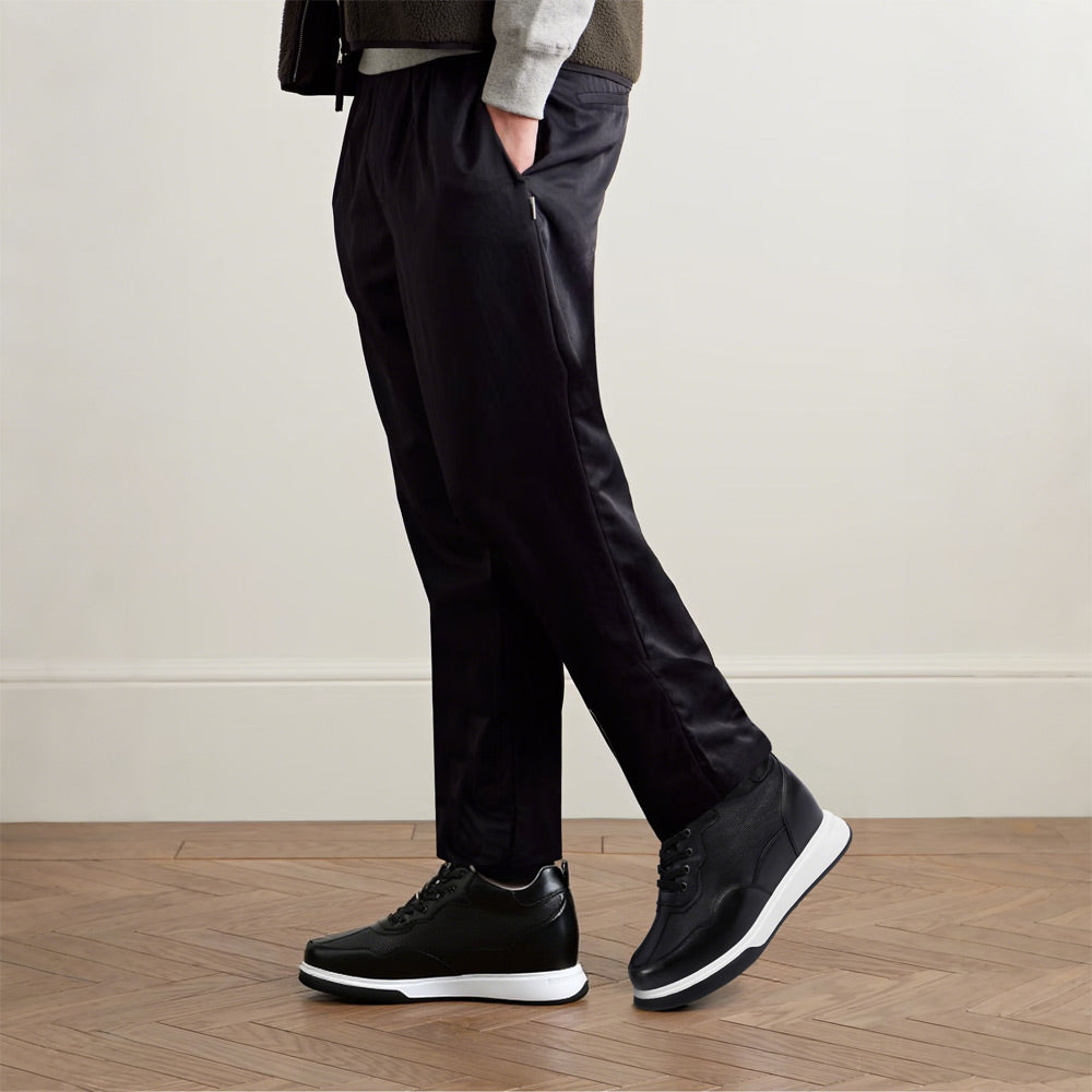 11CM / 4.33 Inches CMR CHAMARIPA Elevator Shoes - Elevate Your Style with Casual Height Increasing Elevator Shoes - Black Leather Tall Men's Shoes