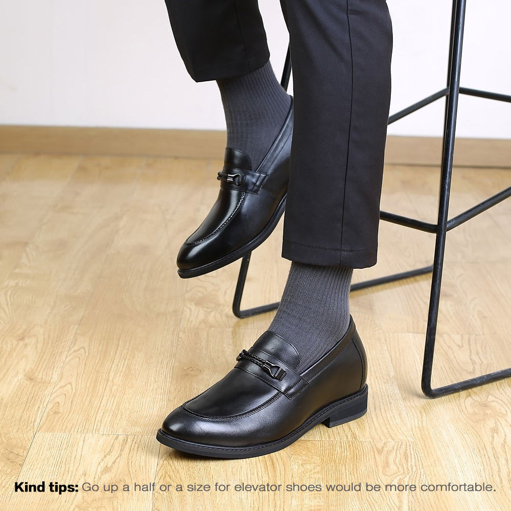 8CM / 3.15 Inches-CMR CHAMARIPA Elevator Shoes For Men Black Leather Add Height Loafers Shoes