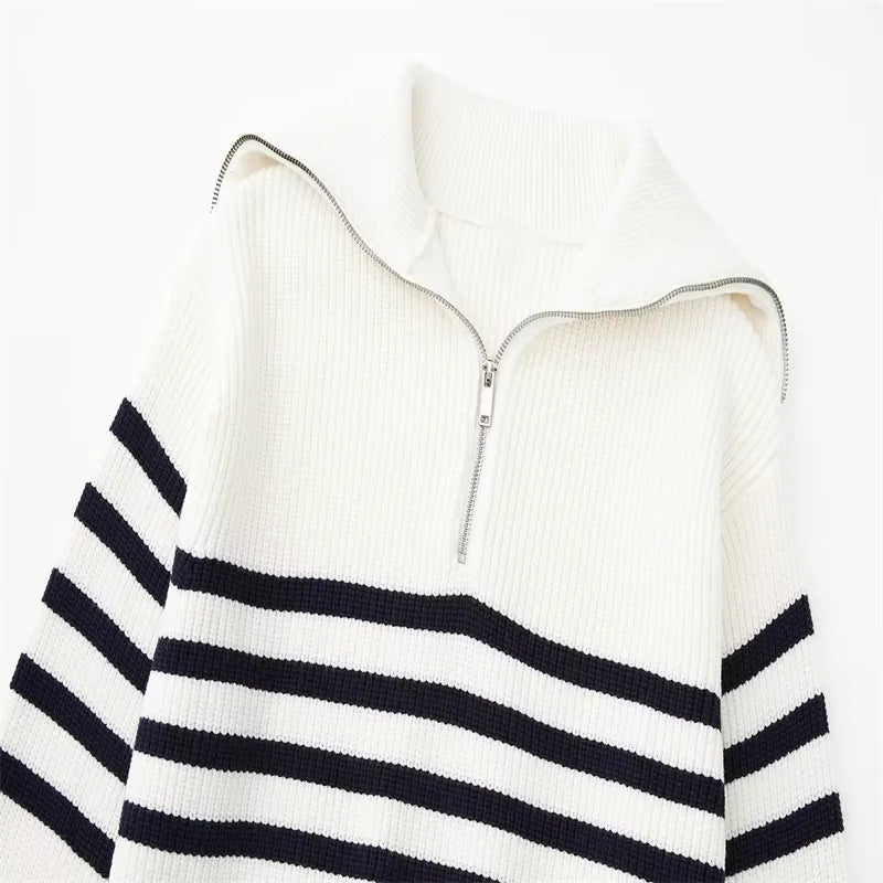 Cavallo Striped Zip Up Sweater