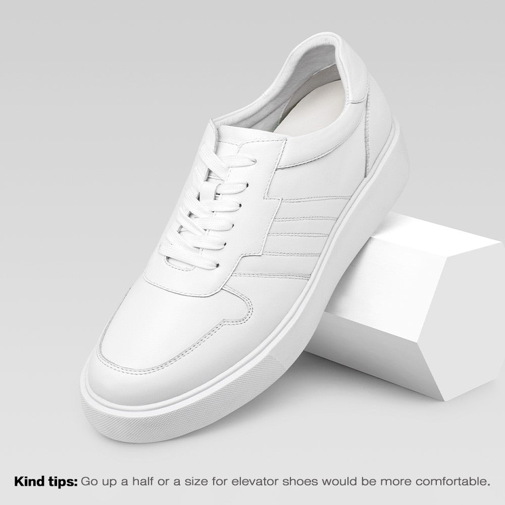 7 CM / 2.76 Inches CMR CHAMARIPA Hidden Heel Shoes Mens - Height Increasing Shoes - White Cowhide Leather Mens Shoes