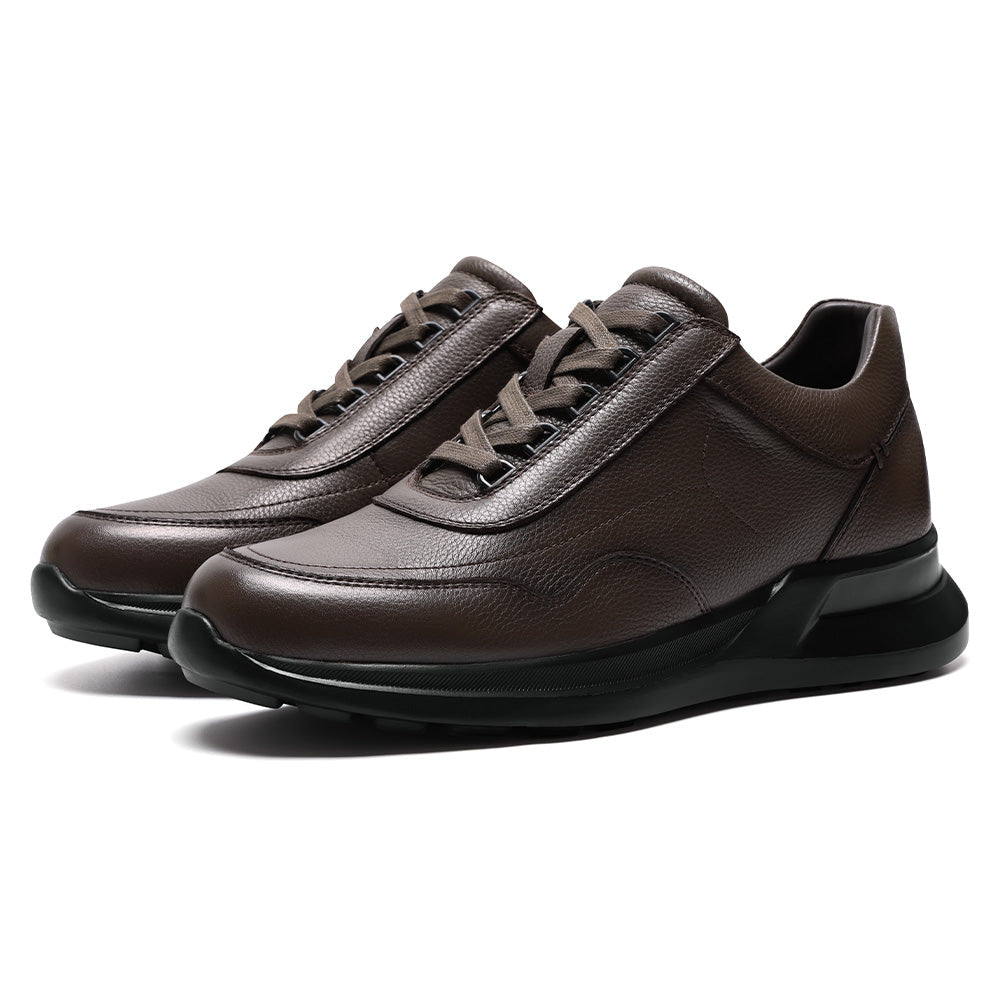 8CM / 3.15 Inches CMR CHAMARIPA Men's Height Increasing Shoes | Coffee Leather Casual Elevator Sneakers