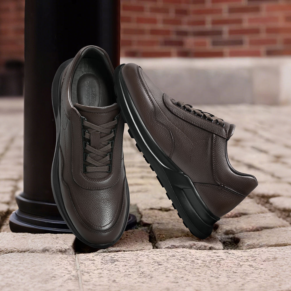 8CM / 3.15 Inches CMR CHAMARIPA Men's Height Increasing Shoes | Coffee Leather Casual Elevator Sneakers
