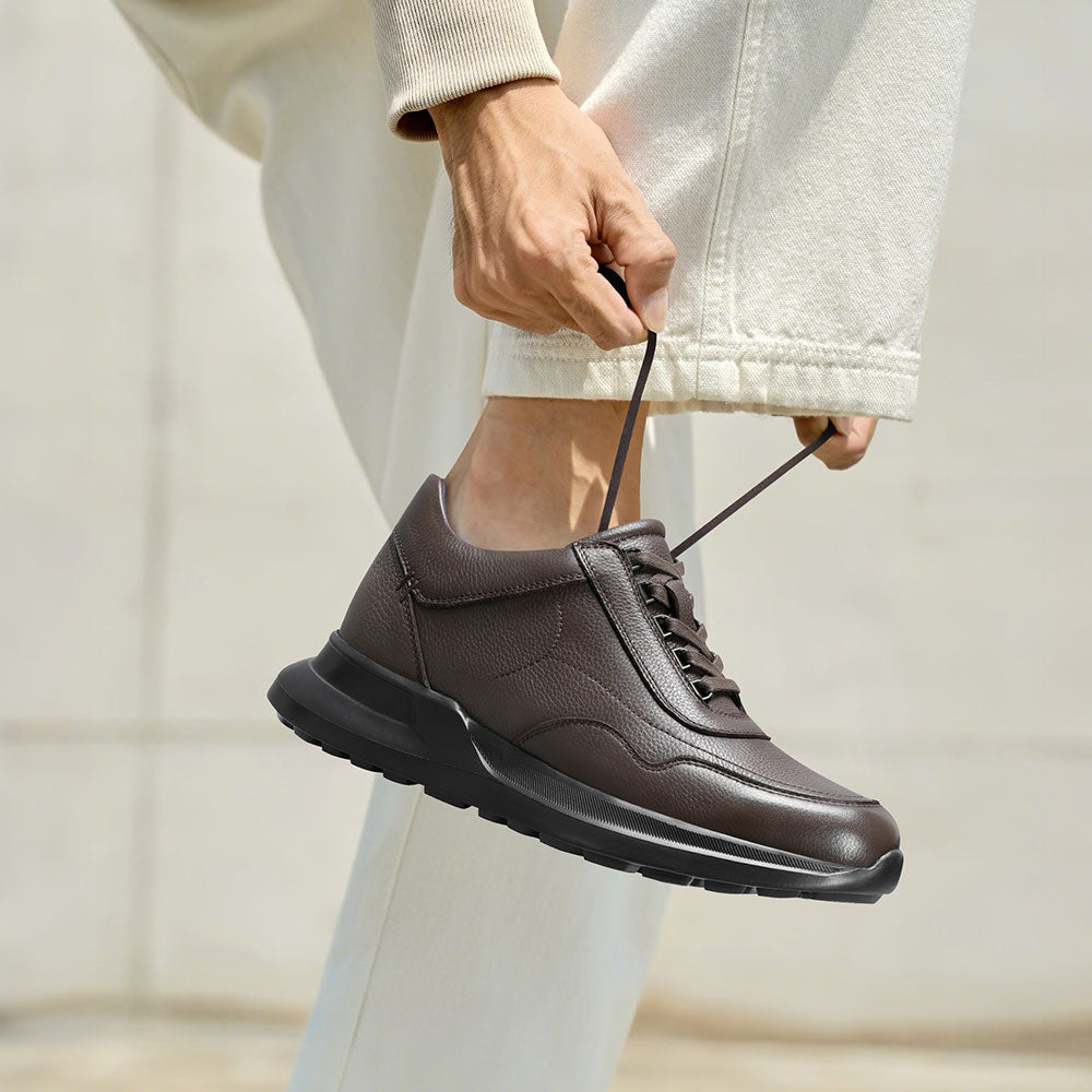 8CM / 3.15 Inches CMR CHAMARIPA Men's Height Increasing Shoes | Coffee Leather Casual Elevator Sneakers
