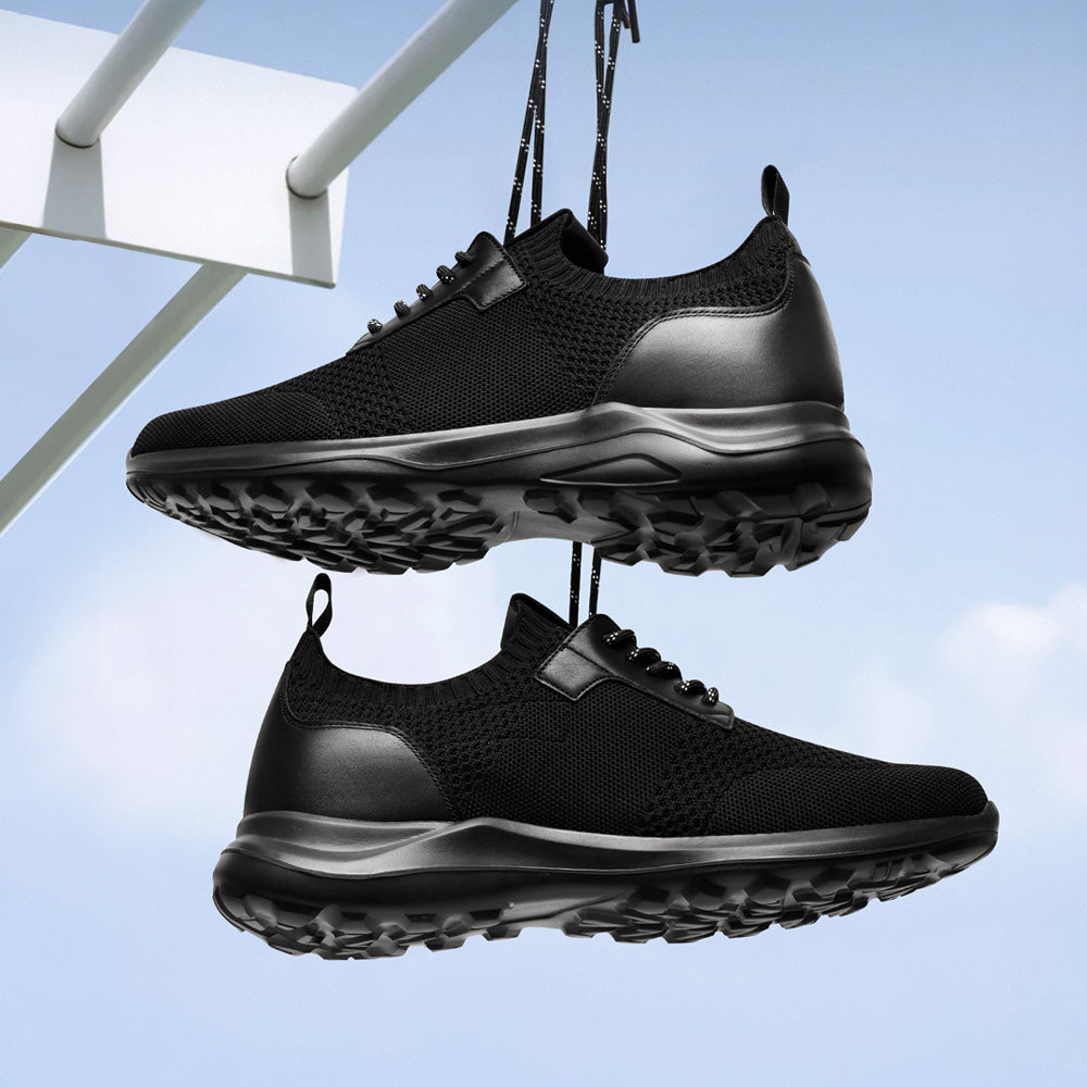 7CM / 2.76 Inches CMR CHAMARIPA Men's Invisible Height Increase Shoes | Black Knit Casual Sports Shoes