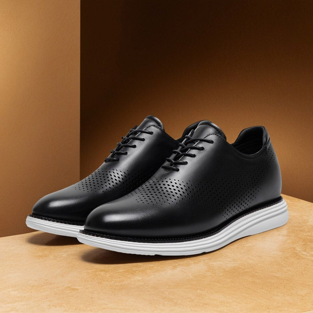 7CM / 2.76 Inches CMR CHAMARIPA Men's Elevator Height Increasing Shoes | Black Leather Business Casual Oxford