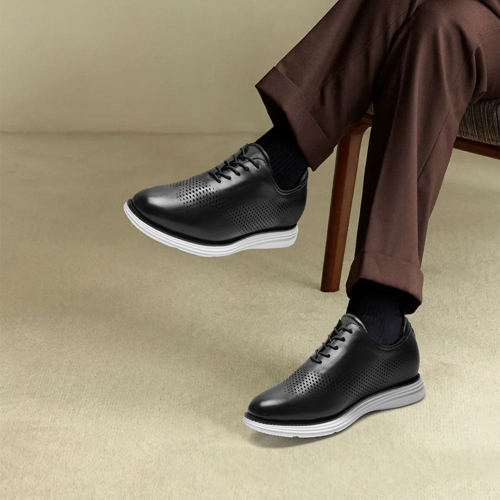 7CM / 2.76 Inches CMR CHAMARIPA Men's Elevator Height Increasing Shoes | Black Leather Business Casual Oxford