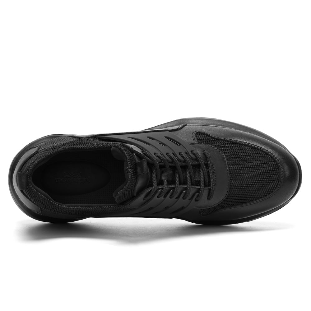 7CM / 2.76 Inches CMR CHAMARIPA Elevator Sneakers For Men - Black Breathable Knit Raised Shoes