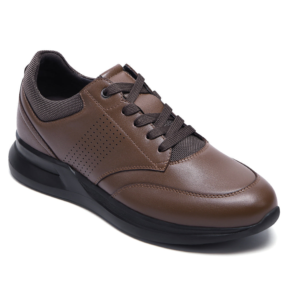 7CM / 2.76 Inches CMR CHAMARIPA Men's Height Increasing Shoes - Red Brown Leather Casual Shoes