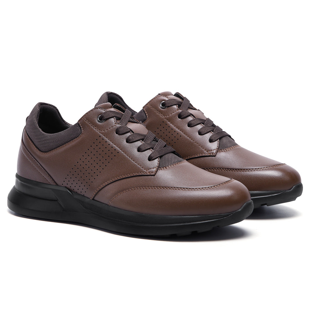 7CM / 2.76 Inches CMR CHAMARIPA Men's Height Increasing Shoes - Red Brown Leather Casual Shoes