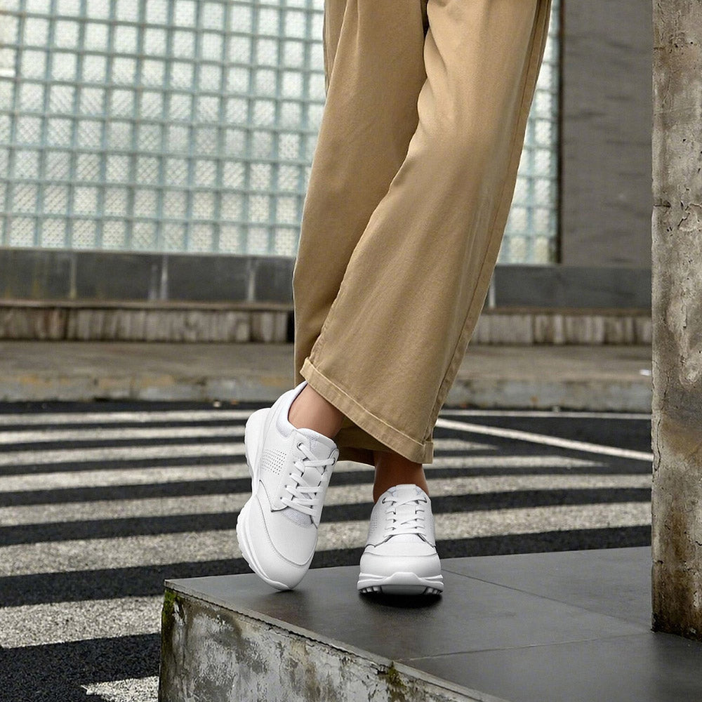 7CM / 2.76 Inches CMR CHAMARIPA Height Increasing Shoes For Men | White Leather Casual Sneakers