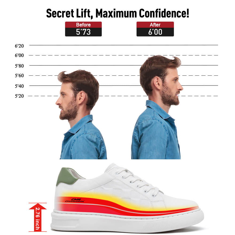 7 CM/2.76 Inches CMR CHAMARIPA Height Boost White Casual Sneakers