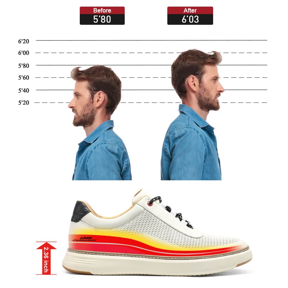 6 CM / 2.36 Inches CMR CHAMARIPA High Elevator Shoes - Beige Casual Sneakers for Men - Elevate Your Height
