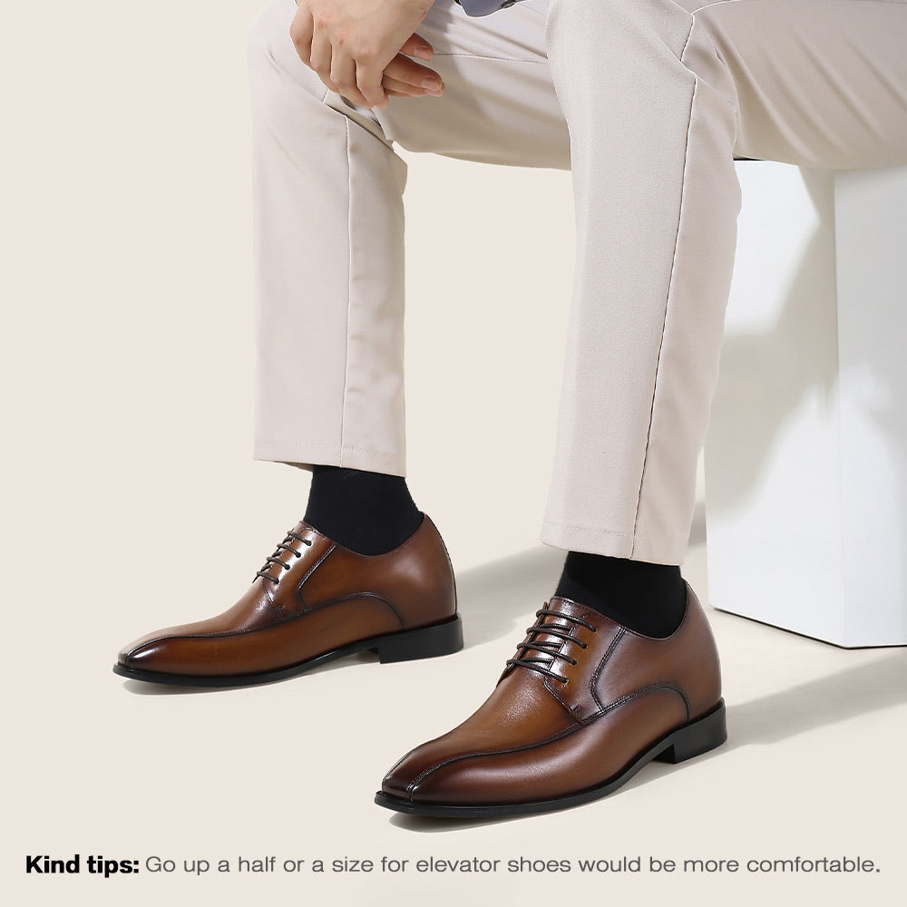 7 CM/2.76 Inches CMR CHAMARIPA Height Boosting Brown Derby Shoes for Men - Hidden Height Increase