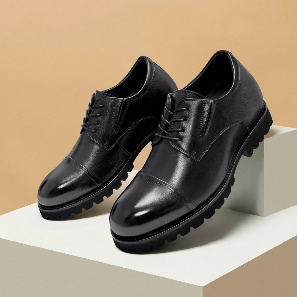 8CM / 3.15 Inches CMR CHAMARIPA Men's Height Increasing Formal Shoes | Black Leather Business Derby Shoes