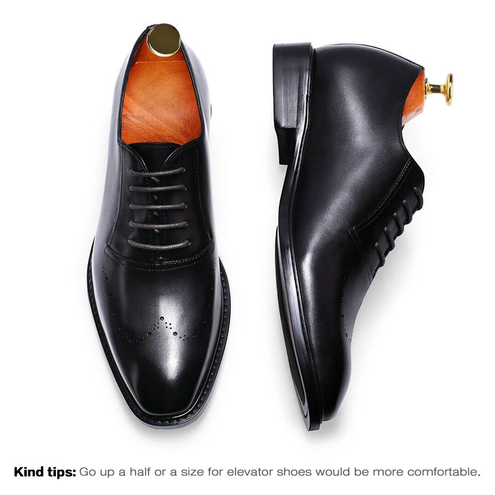 7 CM/2.76 Inches Taller -CMR CHAMARIPA Mens Dress Elevator Shoes- Hand Painted Leather Oxfords- Dark Gray