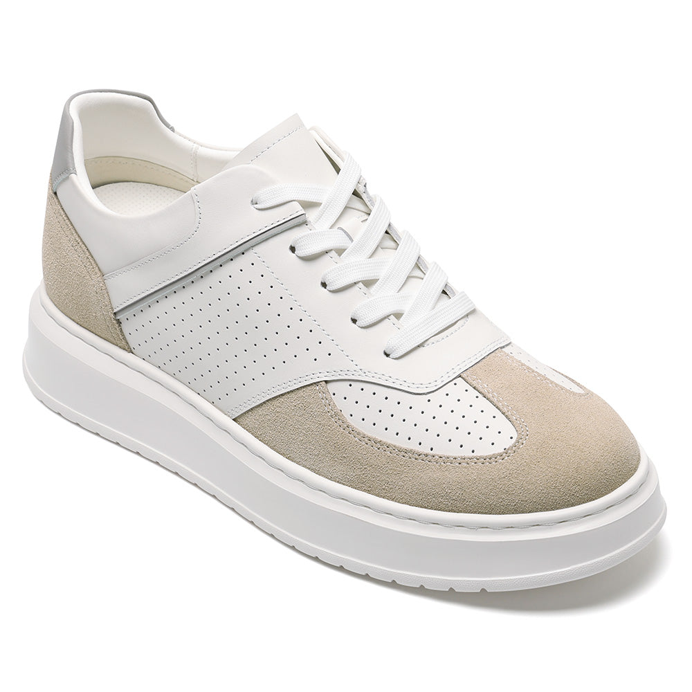 7 CM / 2.76 Inches CMR CHAMARIPA Elevator Sneakers For Men | White Leather GAT-Style Sneakers