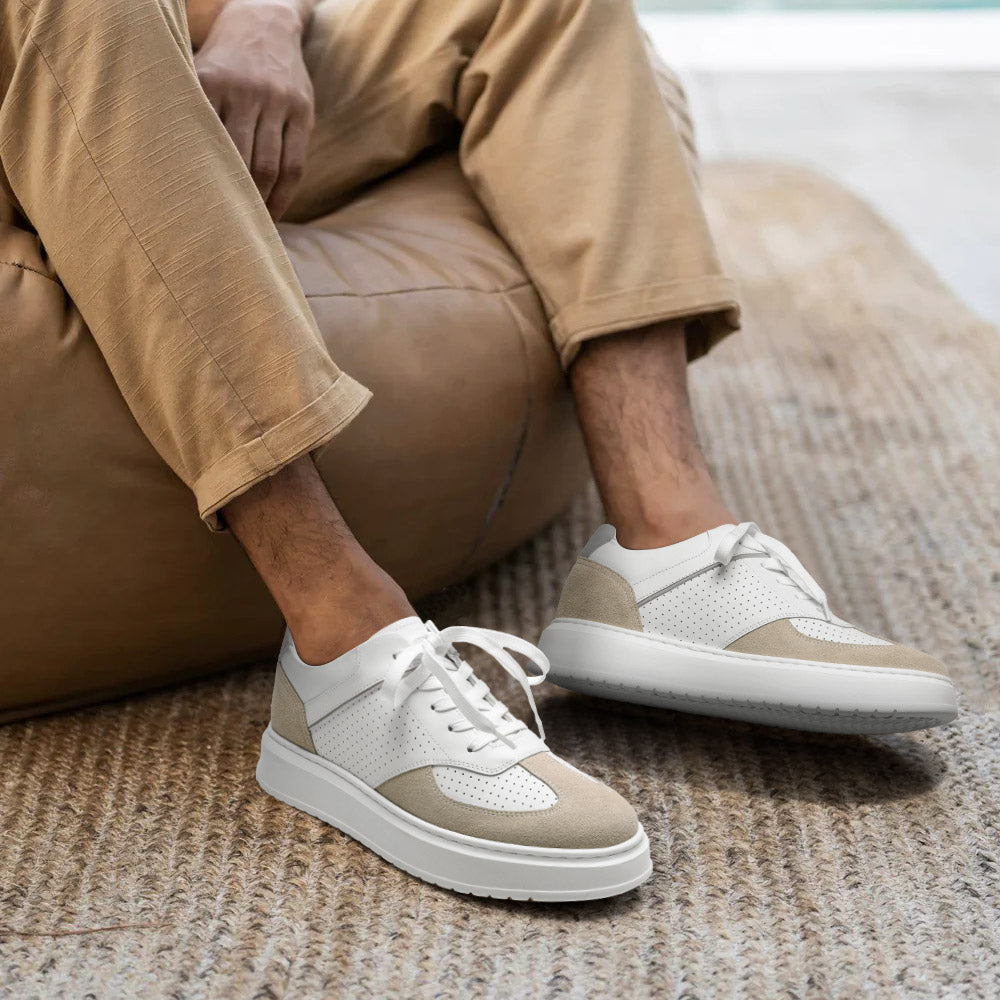 7 CM / 2.76 Inches CMR CHAMARIPA Elevator Sneakers For Men | White Leather GAT-Style Sneakers