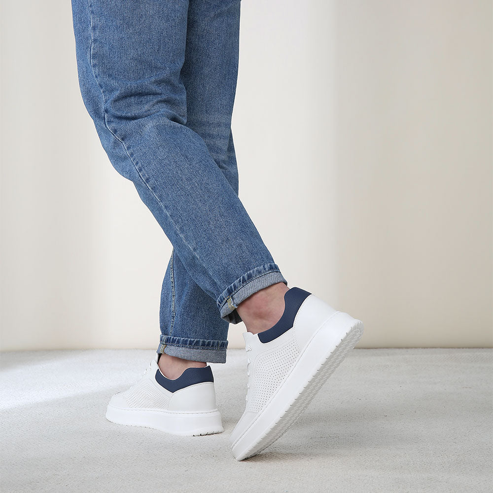 7 CM / 2.76 Inches CMR CHAMARIPA Height Increasing Sneakers Men | White Leather Breathable Sneakers