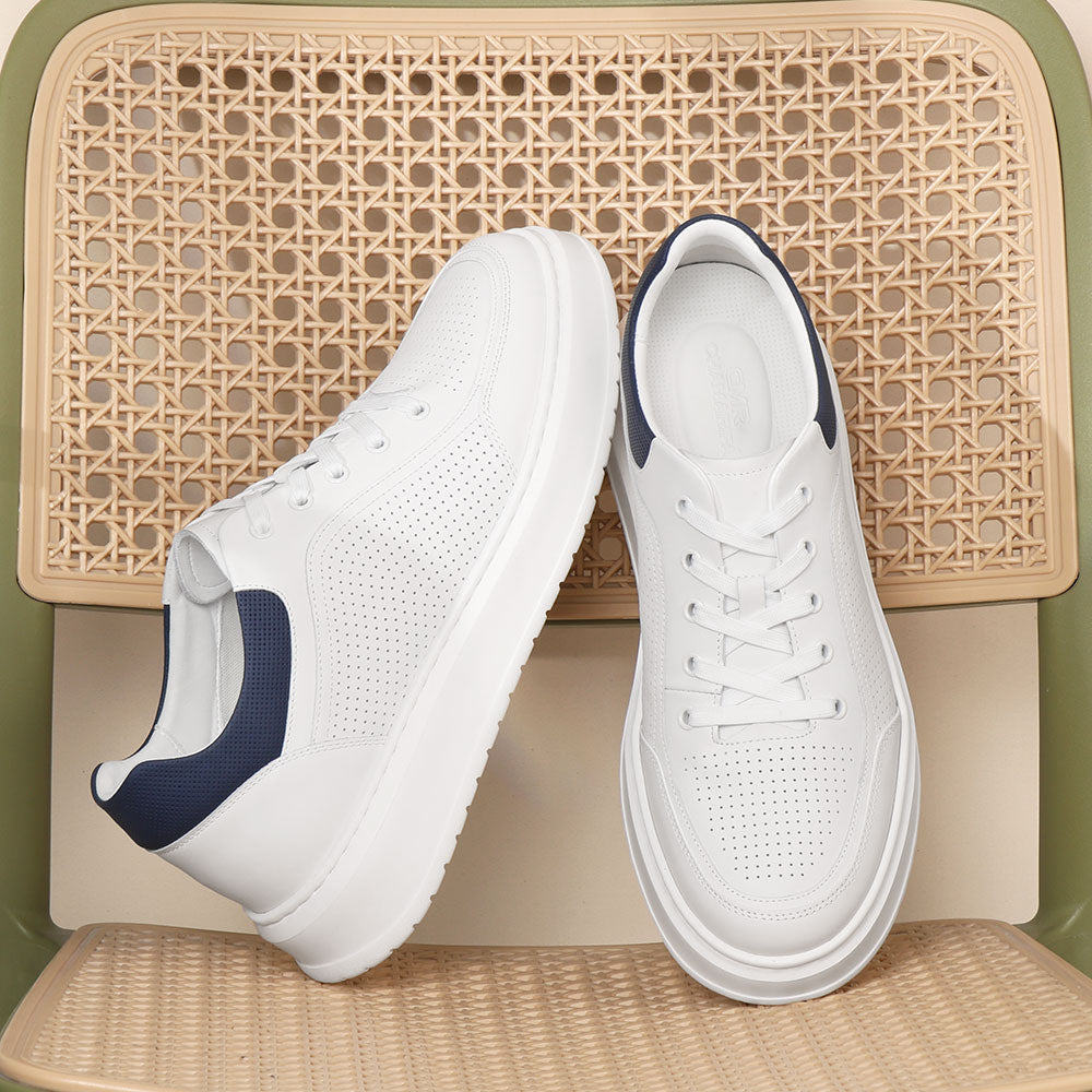 7 CM / 2.76 Inches CMR CHAMARIPA Height Increasing Sneakers Men | White Leather Breathable Sneakers