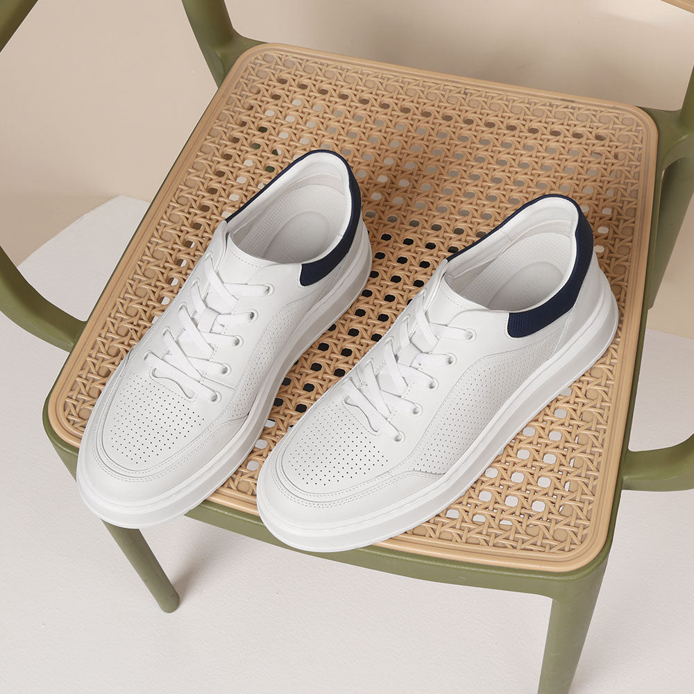 7 CM / 2.76 Inches CMR CHAMARIPA Height Increasing Sneakers Men | White Leather Breathable Sneakers