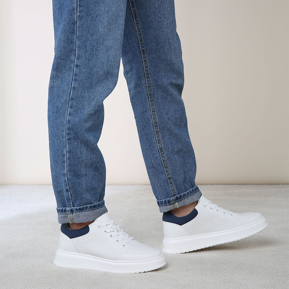 7 CM / 2.76 Inches CMR CHAMARIPA Height Increasing Sneakers Men | White Leather Breathable Sneakers