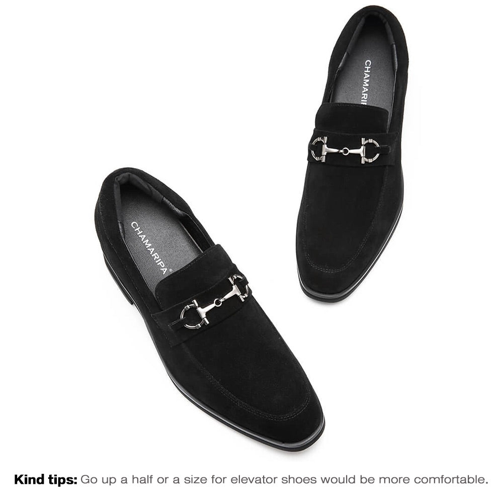 7 CM / 2.76 Inches CMR CHAMARIPA Hidden Heel Loafer Elevator Shoes For Men Black Suede Tall Men Shoes