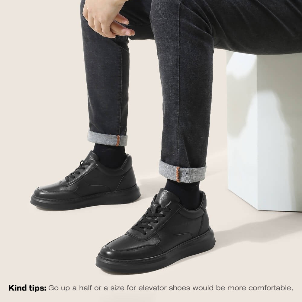 6 CM/2.36 Inches CMR CHAMARIPA Black Leather Casual Sneakers