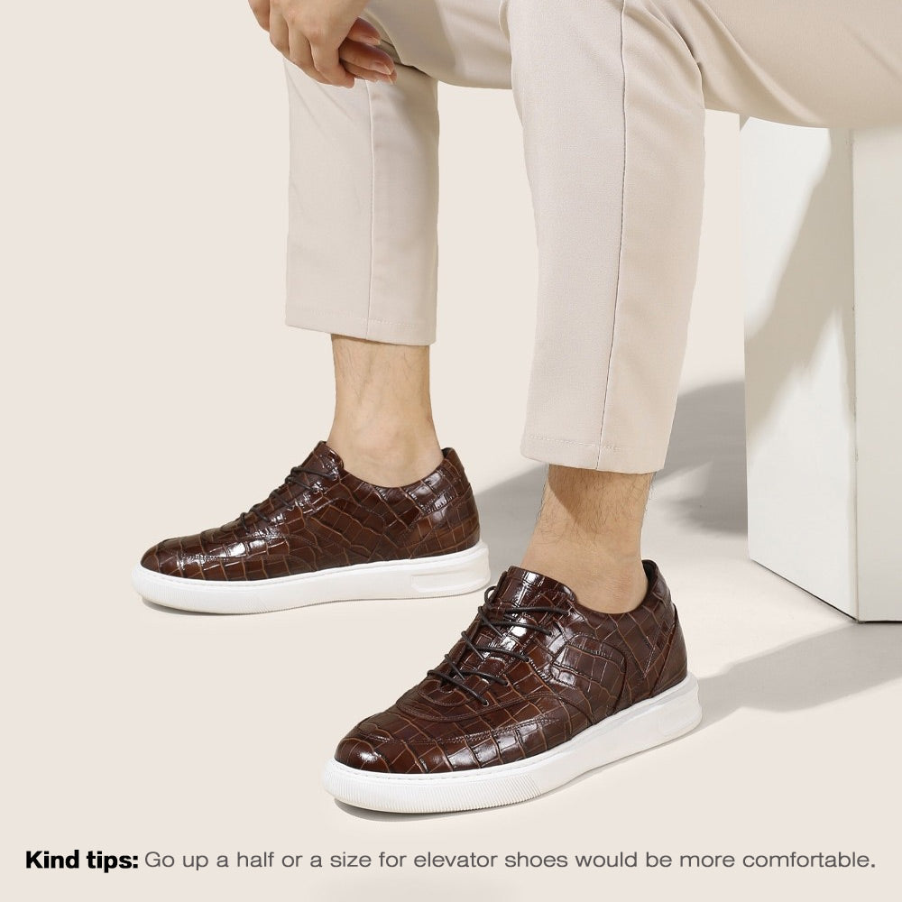 6 CM/2.36 Inches CMR CHAMARIPA Height Increasing Shoes Luxury Brown Leather Sneakers - Elevate Your Style with Handcrafted Elevator Shoes