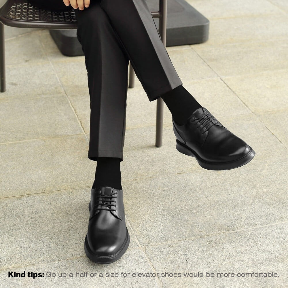 7CM/2.76 Inches CMR CHAMARIPA Men's Height Increasing Derby Shoes - Black Leather
