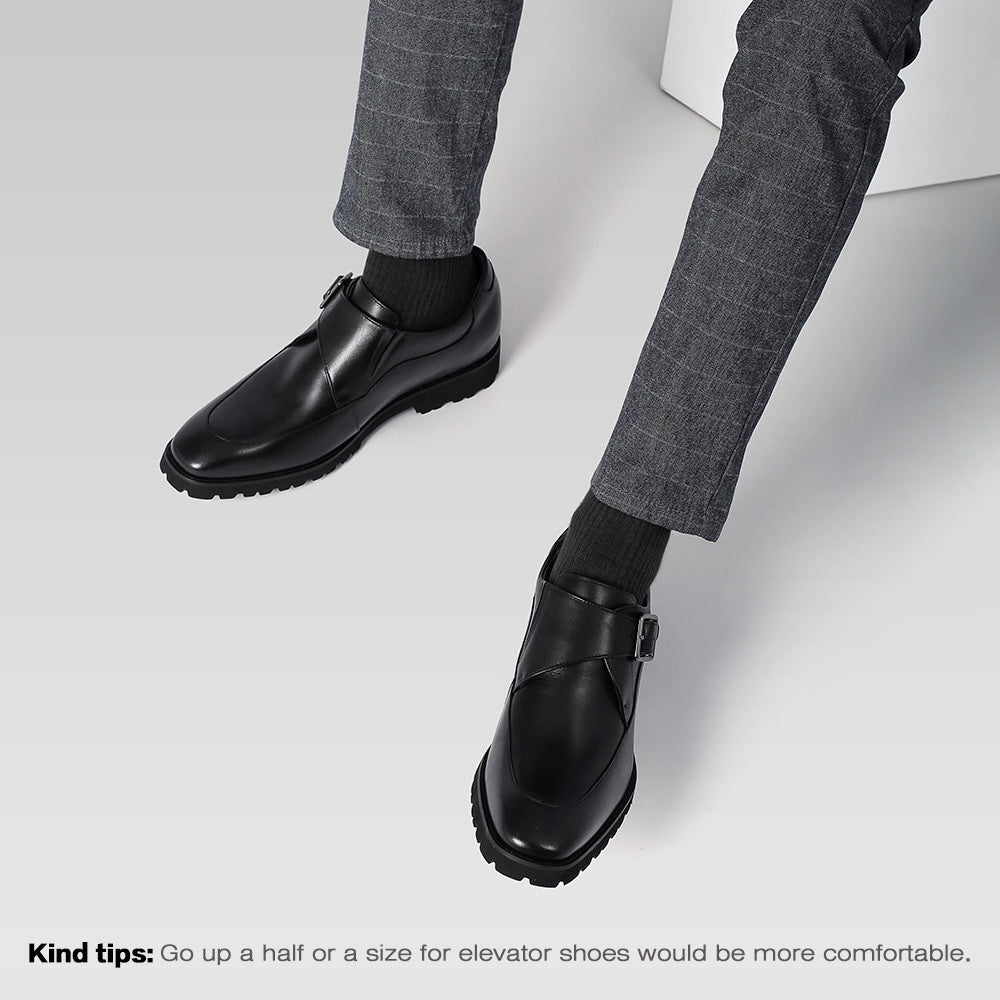7 CM/2.76 Inches CMR CHAMARIPA Men's Height Increasing Dress Shoes - Black Leather Monk Strap