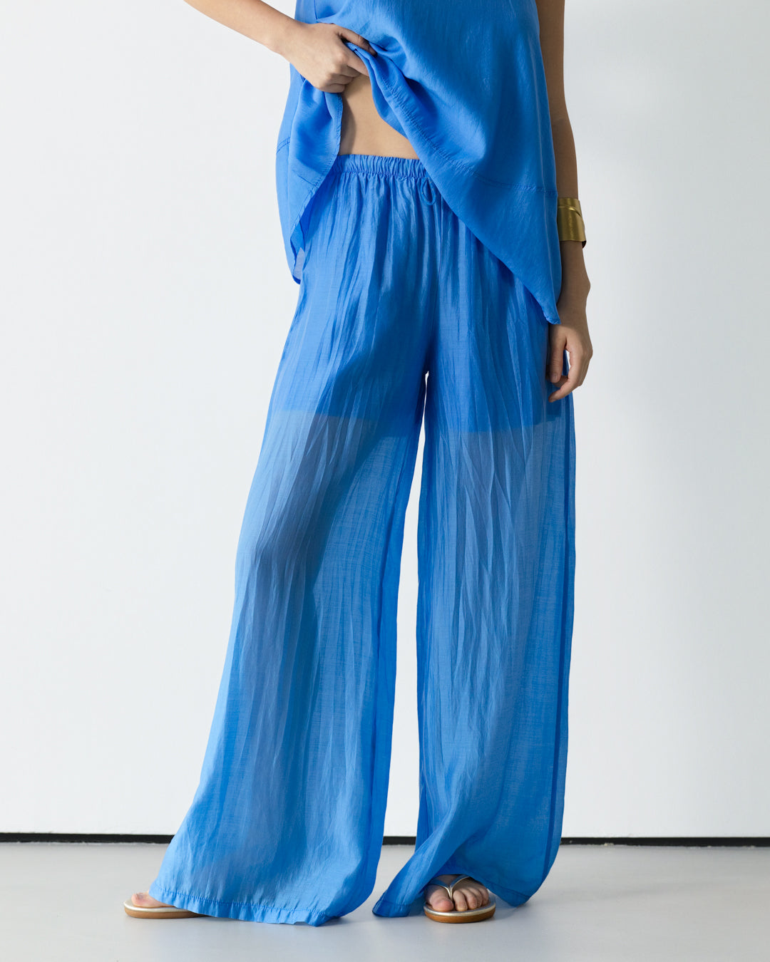 Clotilde Lightweight Elastic Waist Pants | Azure Blue