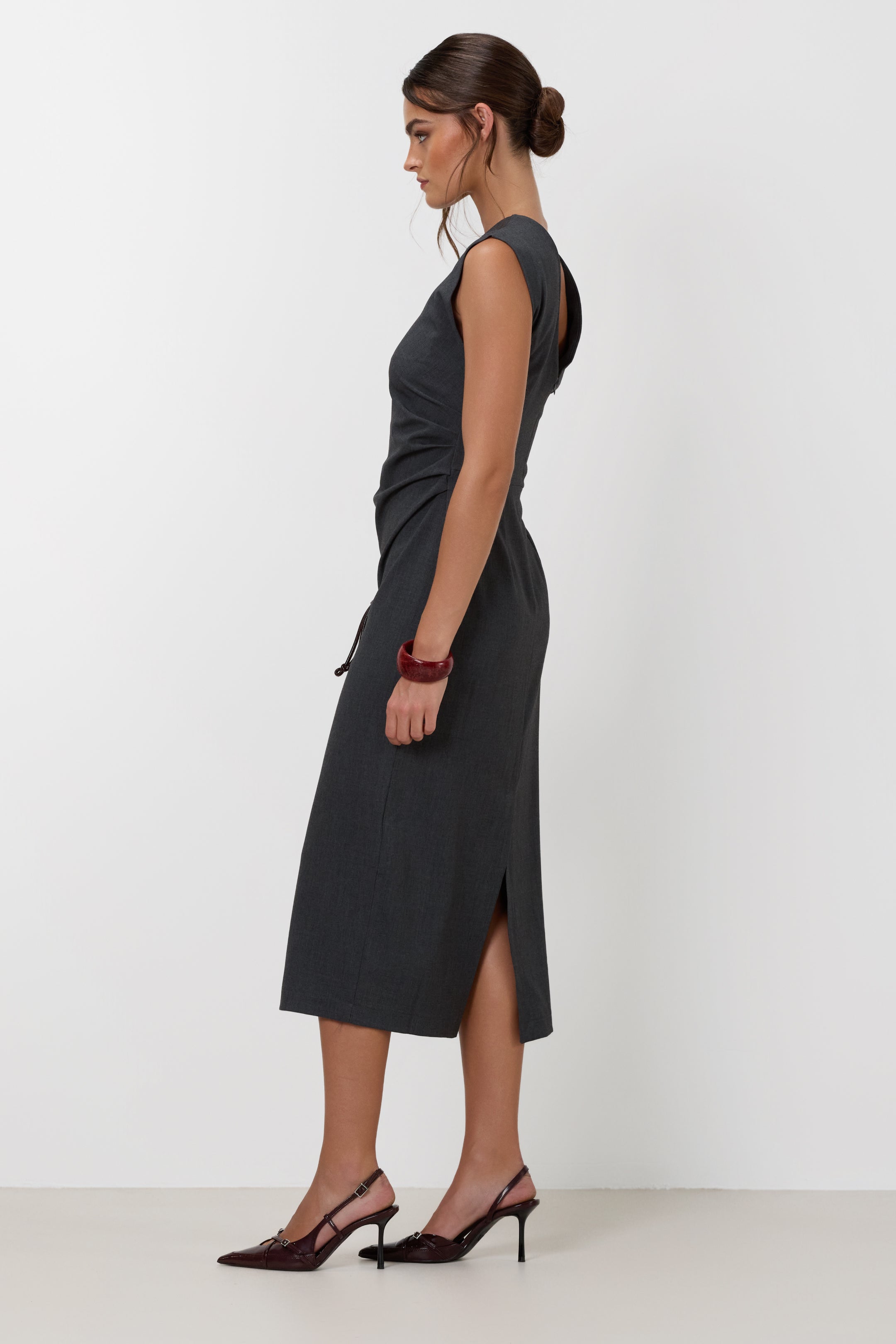 Neve Ruched Dress | Dark Grey Melange