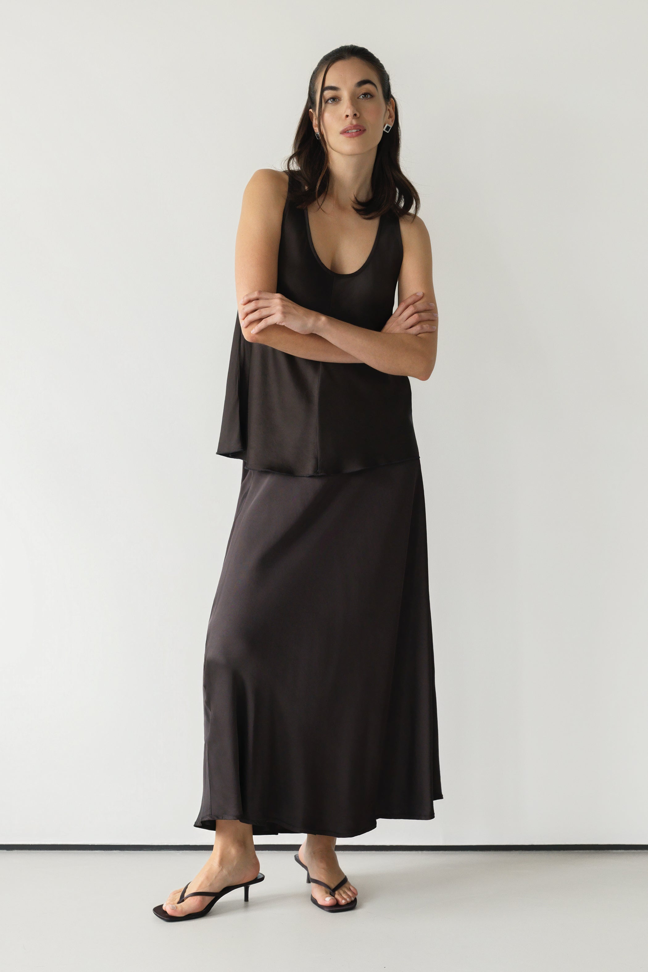 Demi Satin Vest Top | Espresso Brown