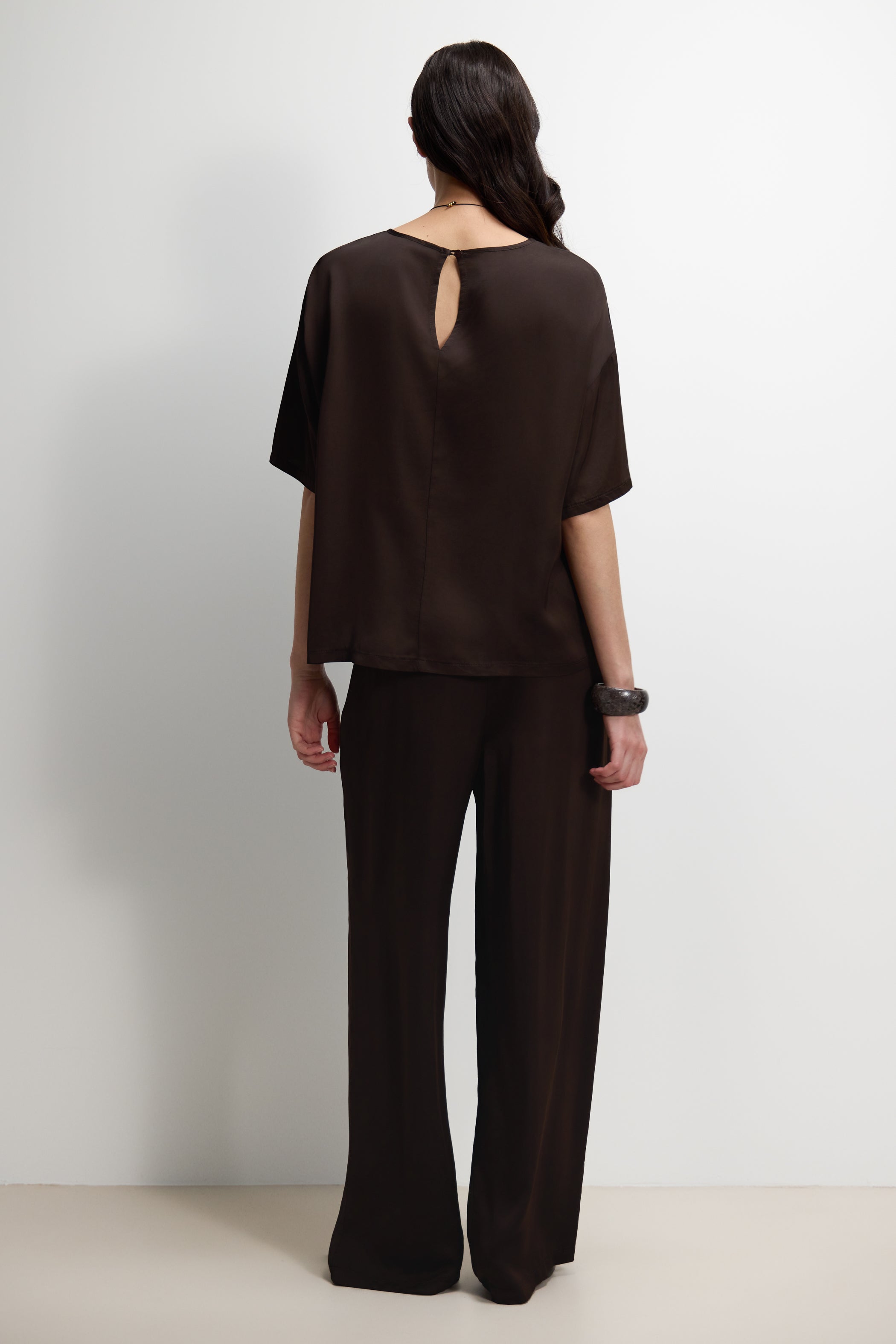 Mila Back Slit Satin Top | Espresso Brown