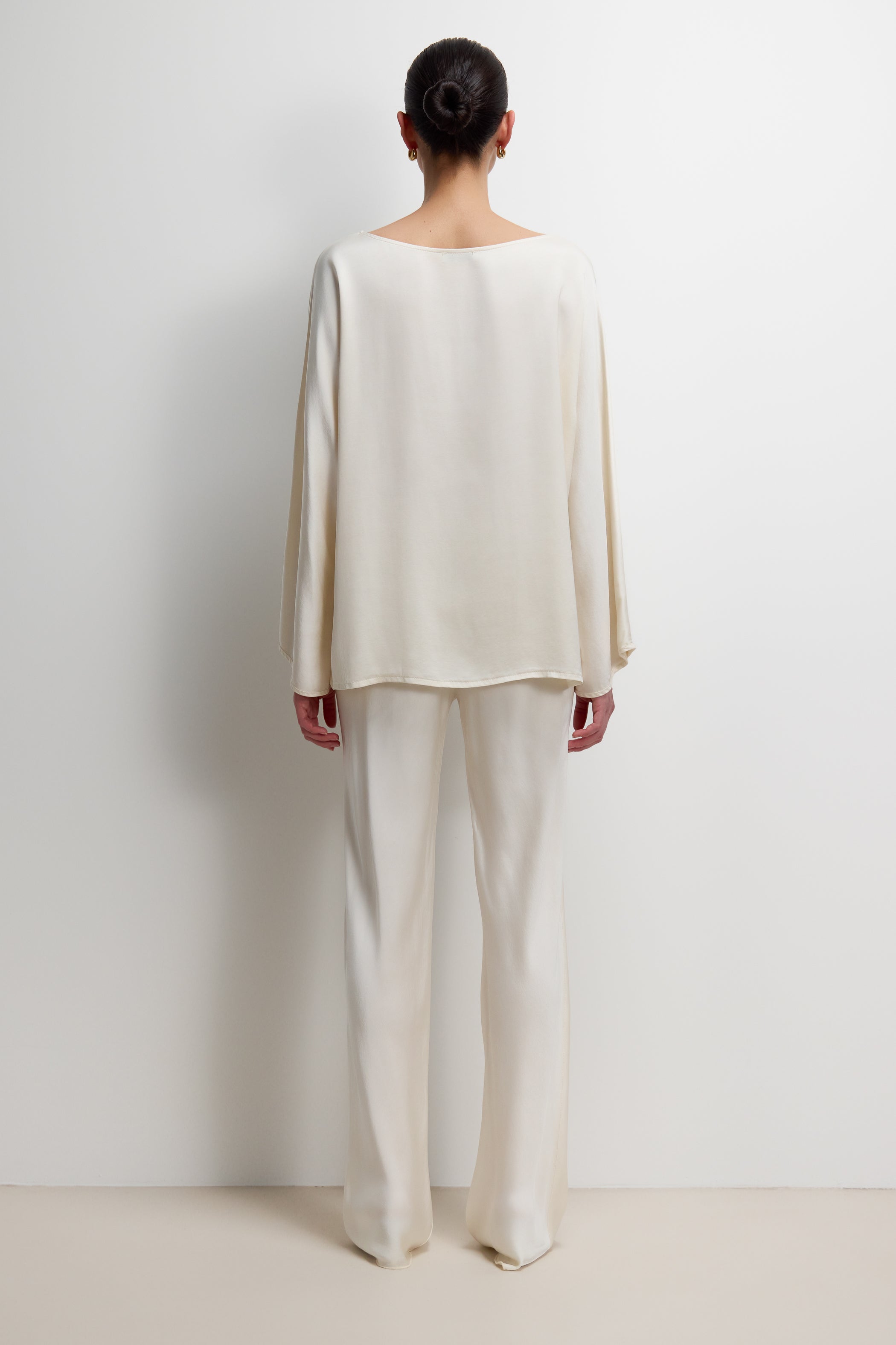 Arlet Wide Sleeve Boatneck Satin Top | Ivory
