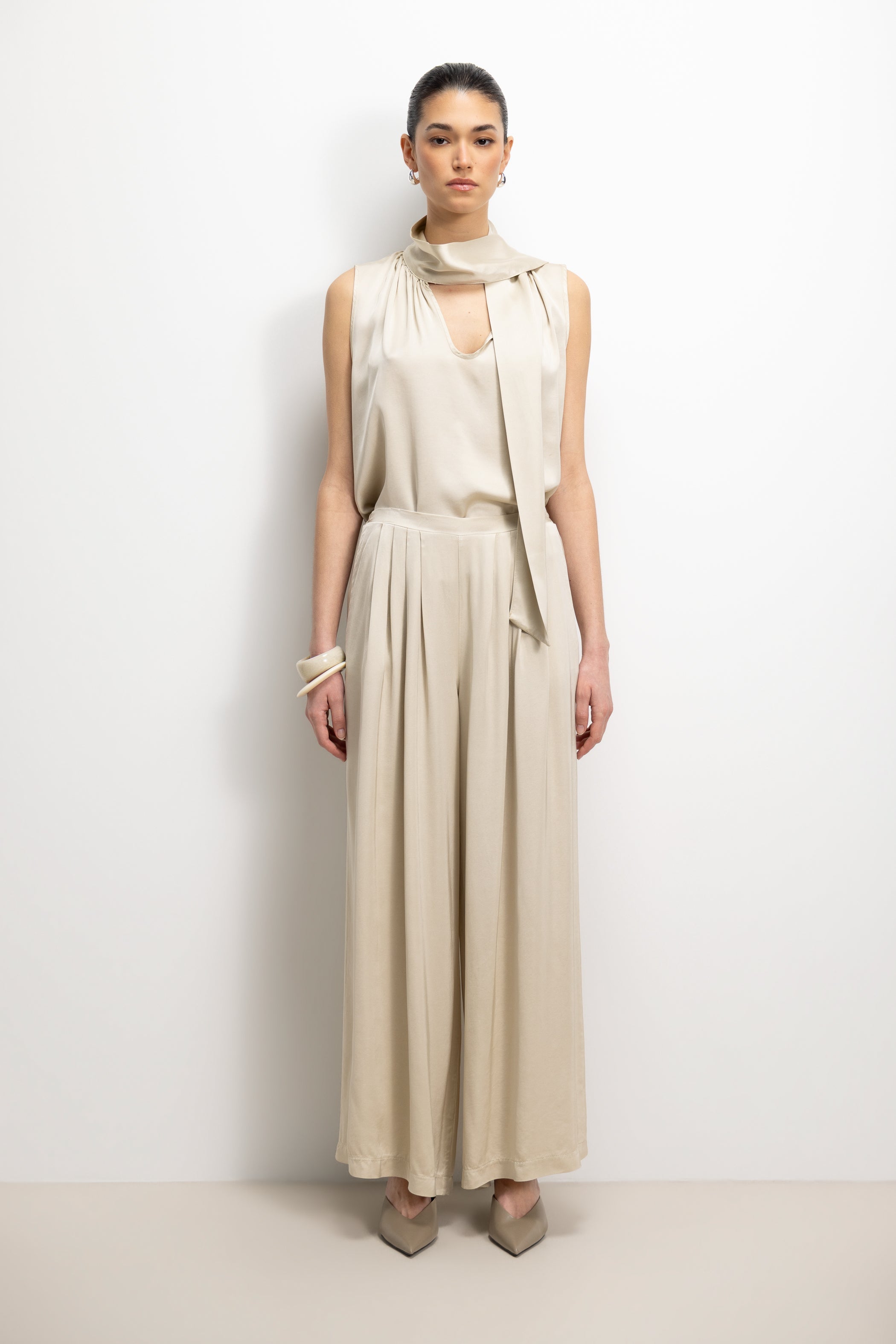Lyanne Bow Neck Tie Satin Blouse | Honey
