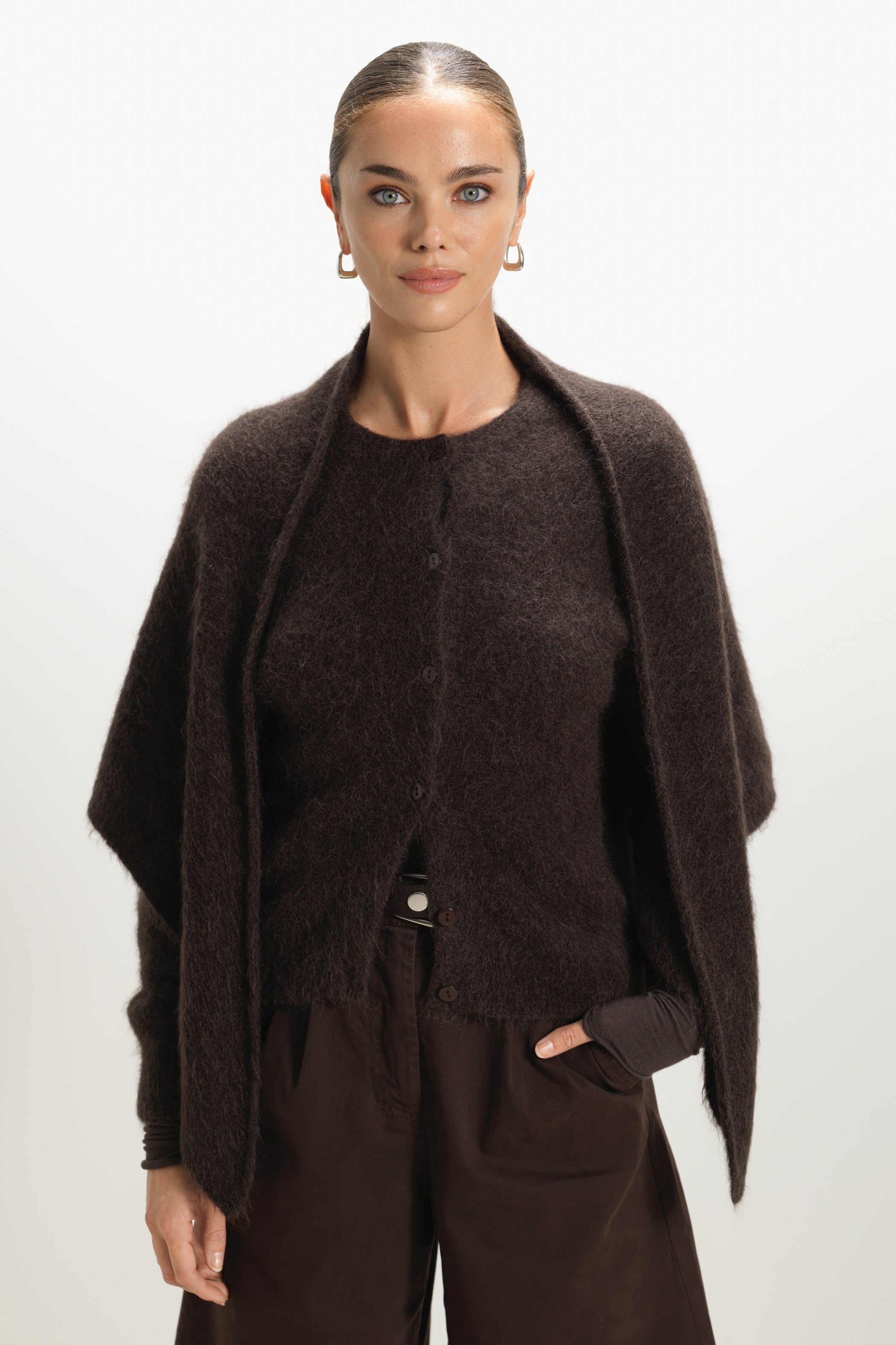 Evie Button Up Cardigan | Espresso Brown | Alpaca-Wool Blend