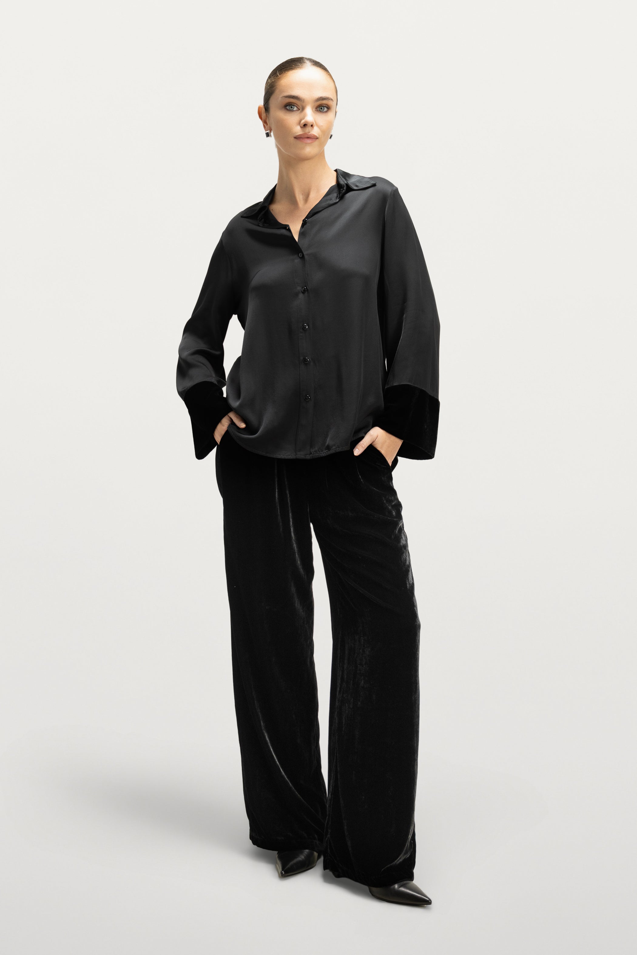 Piper Velvet Elastic Waist Trousers | Black