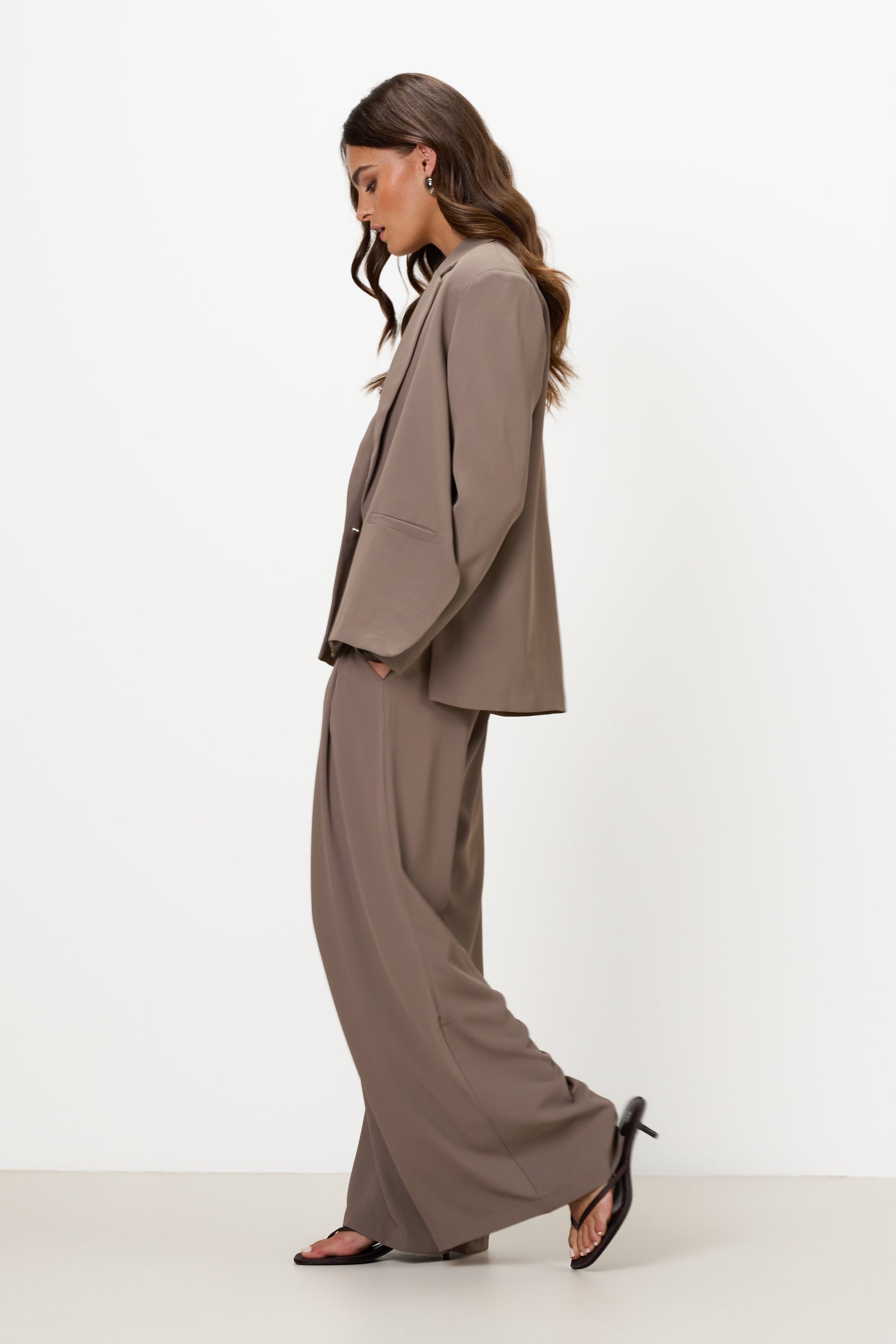 Lana Pleated Elastic Waist Trousers | Taupe