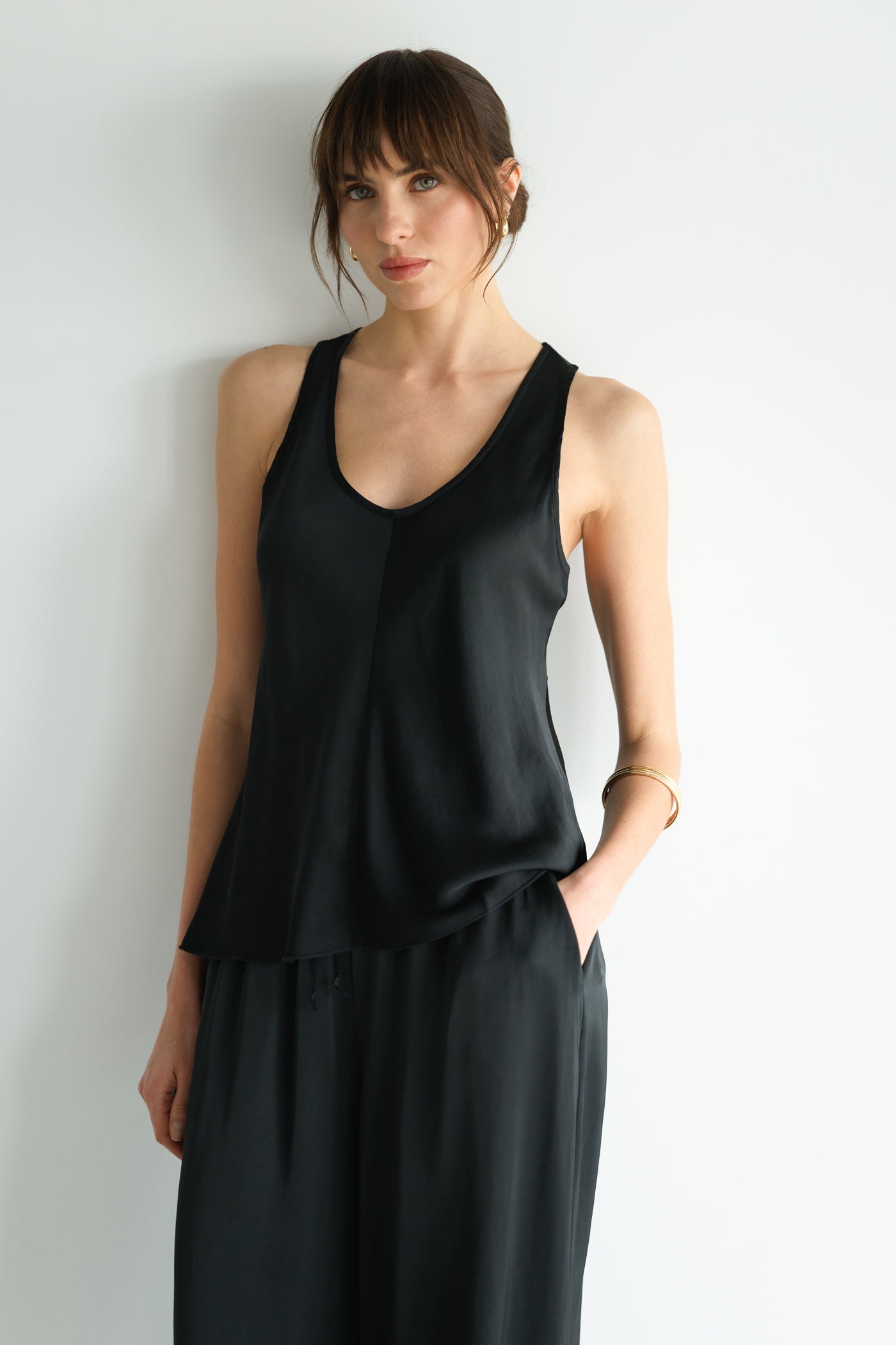 Demi Satin Vest Top | Black