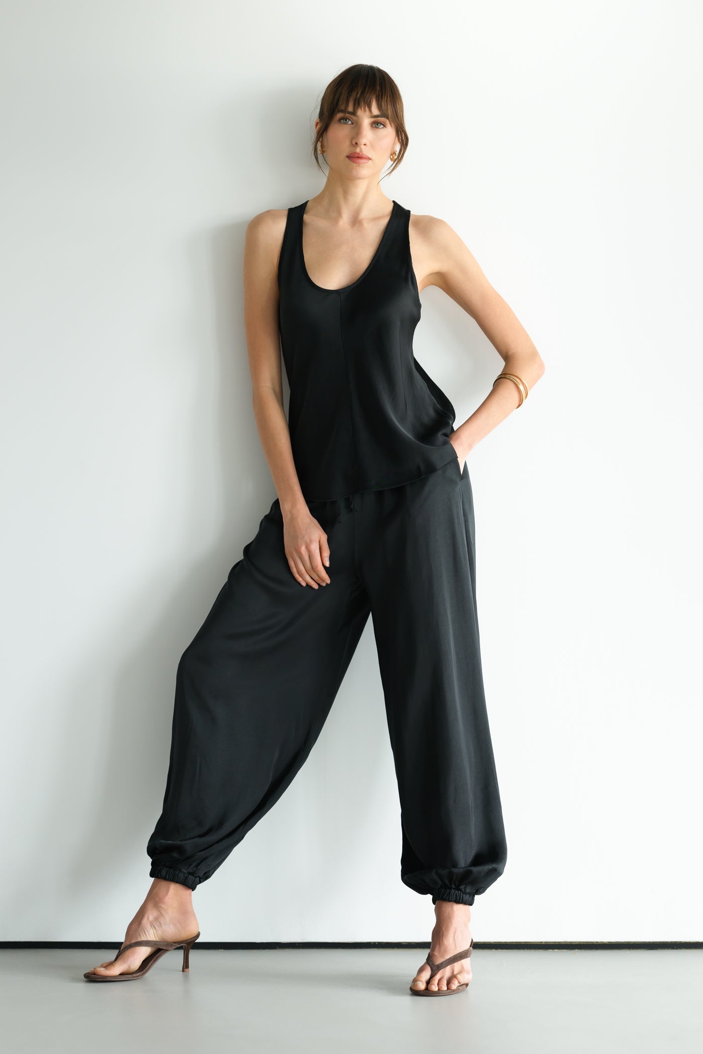 Demi Satin Vest Top | Black