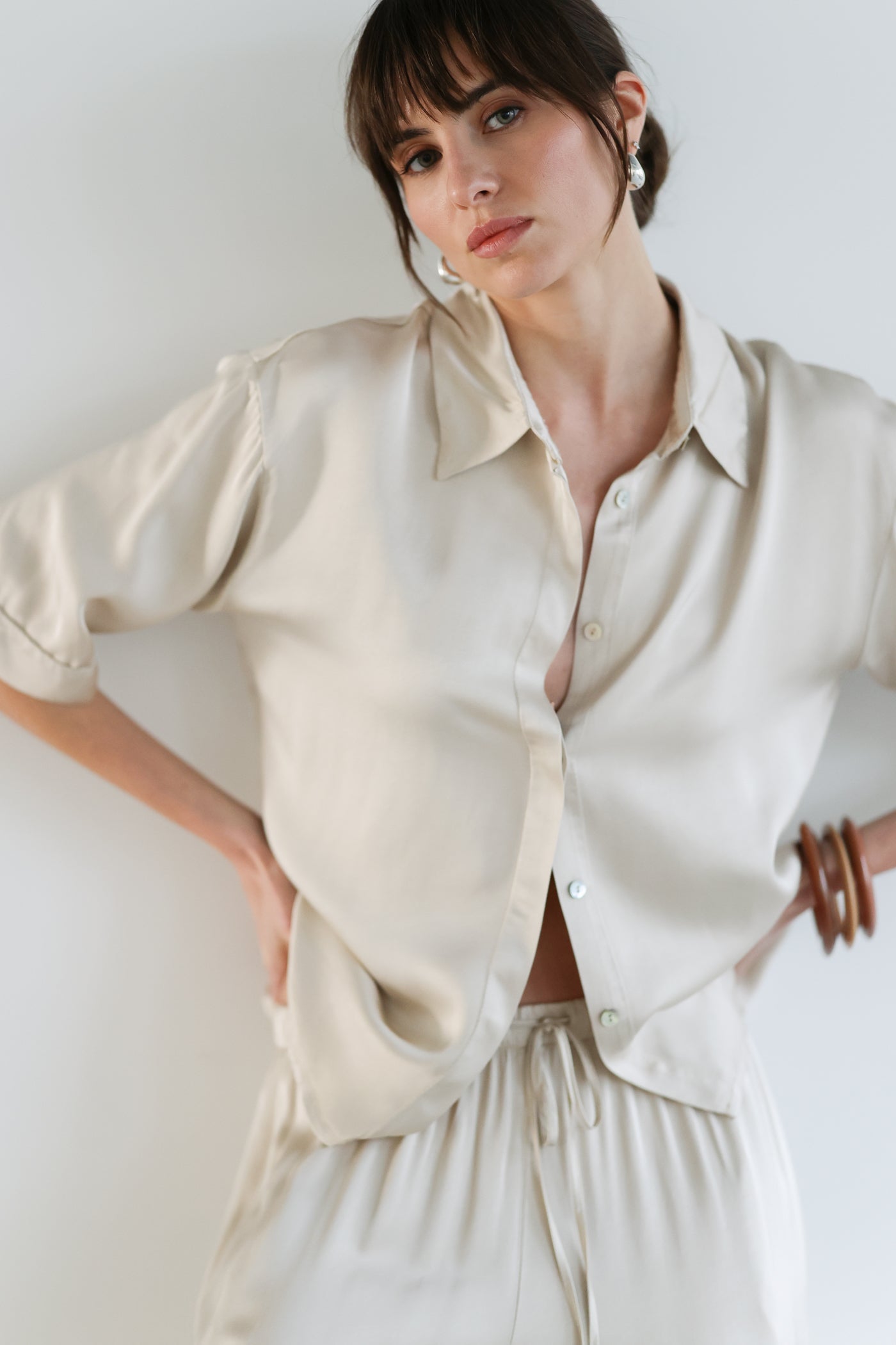 Rhea Satin Shirt | Light Beige
