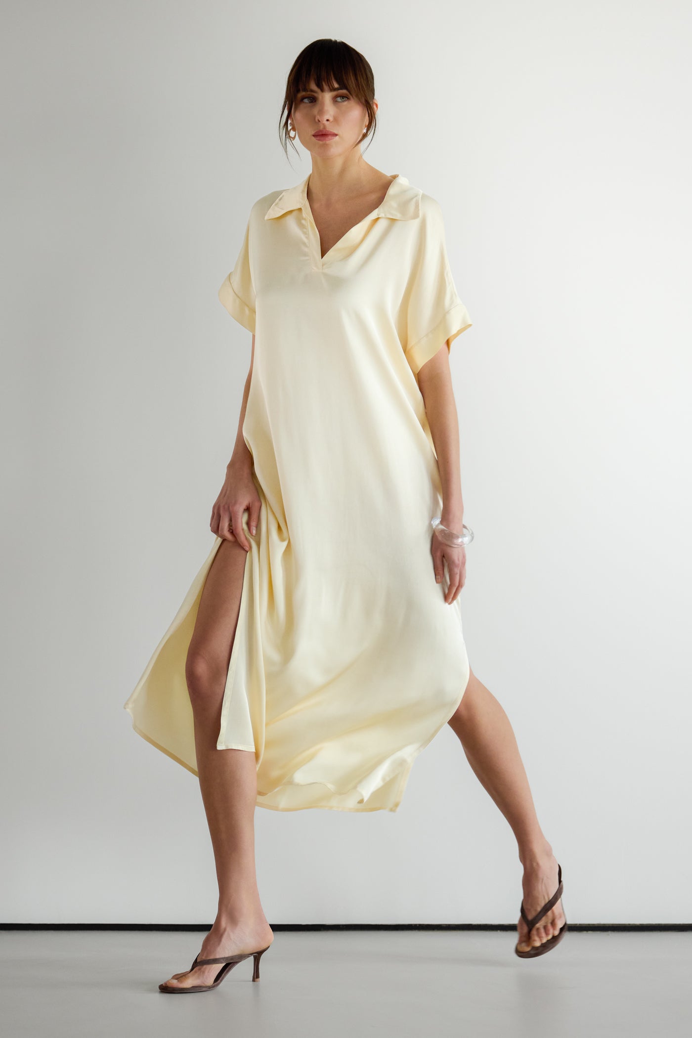 Cleo Satin Kaftan Dress | Buttercream