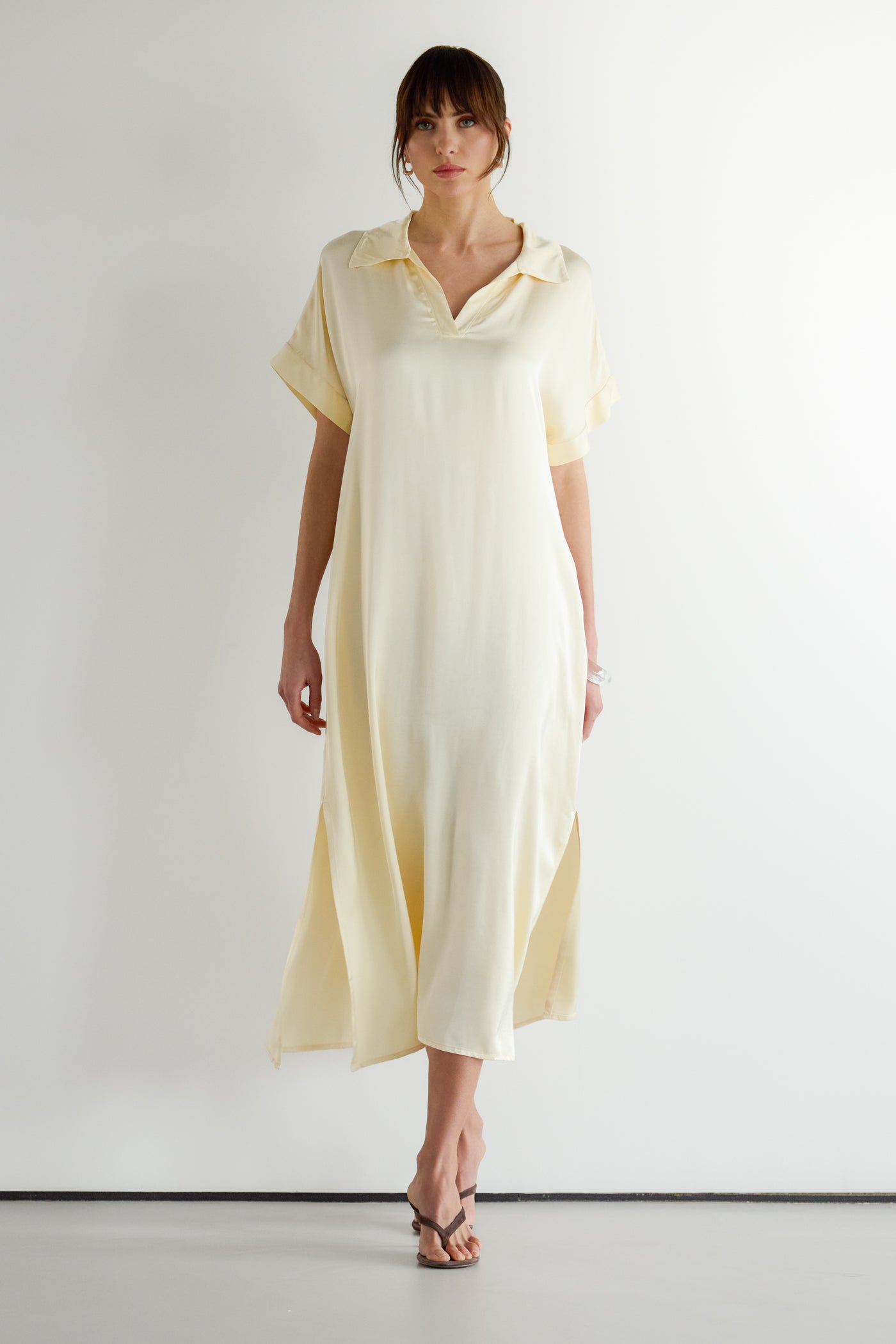 Cleo Satin Kaftan Dress | Buttercream