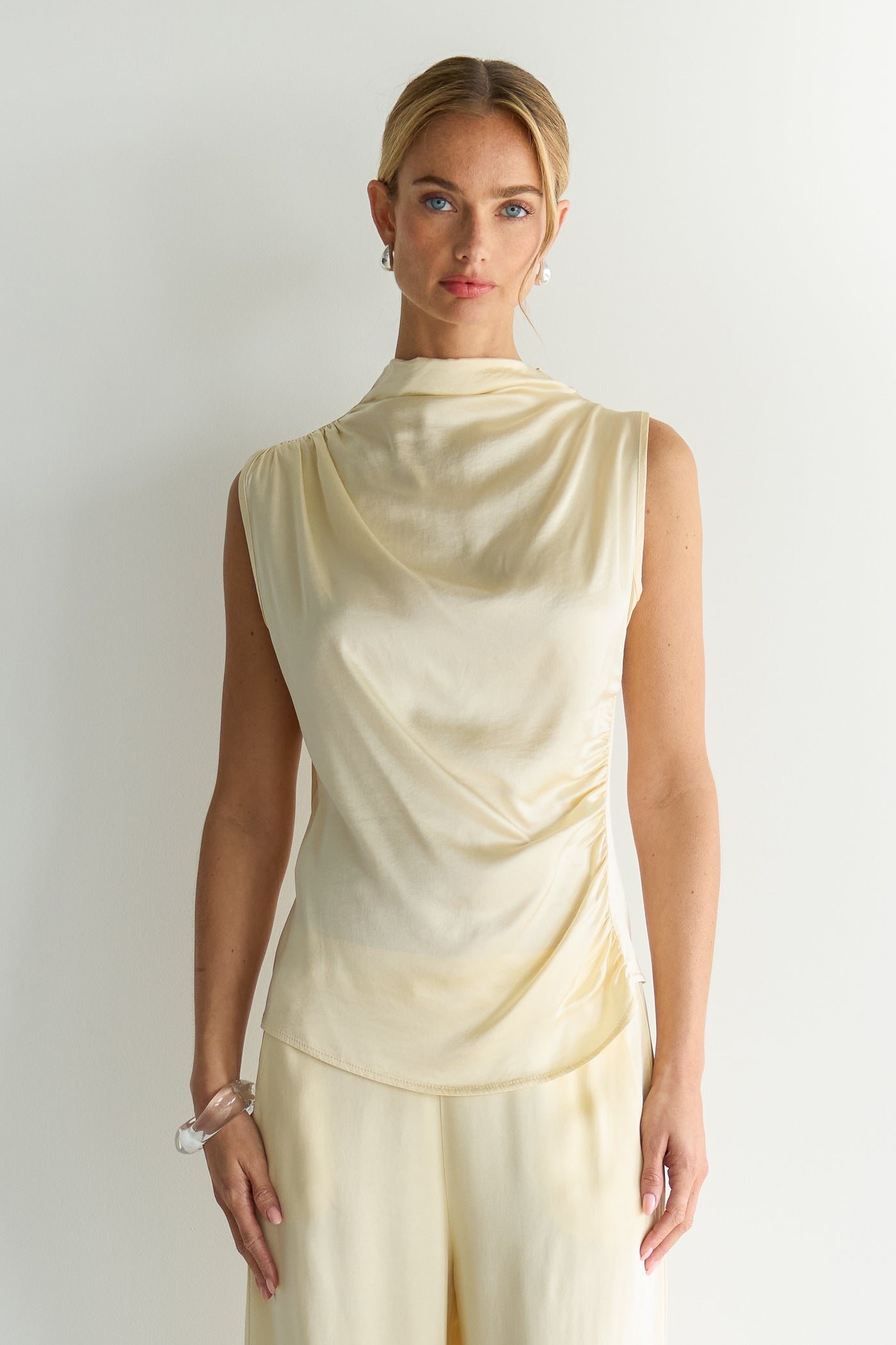 Allegra Draped Satin Sleeveless Top | Buttercream