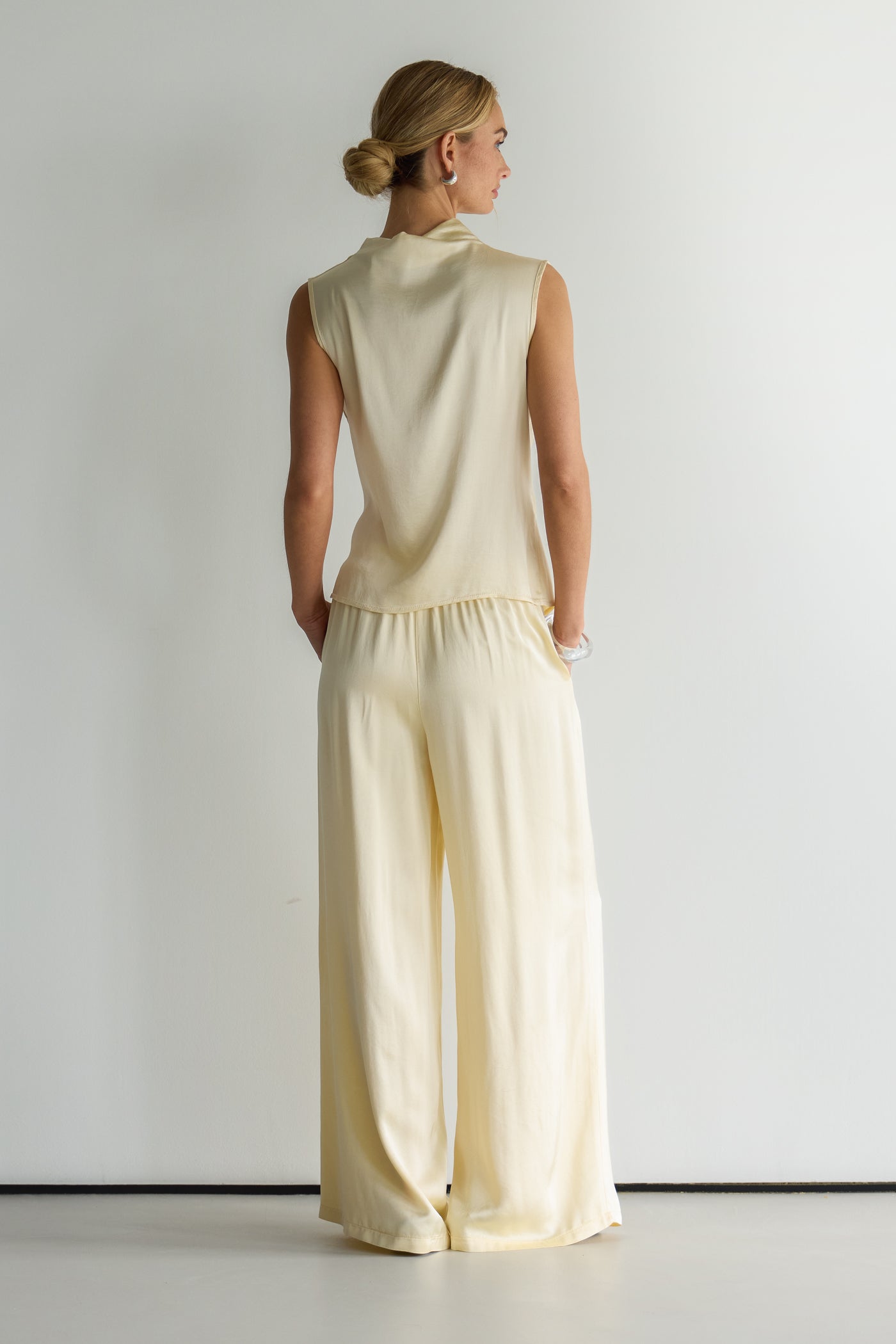 Allegra Draped Satin Sleeveless Top | Buttercream