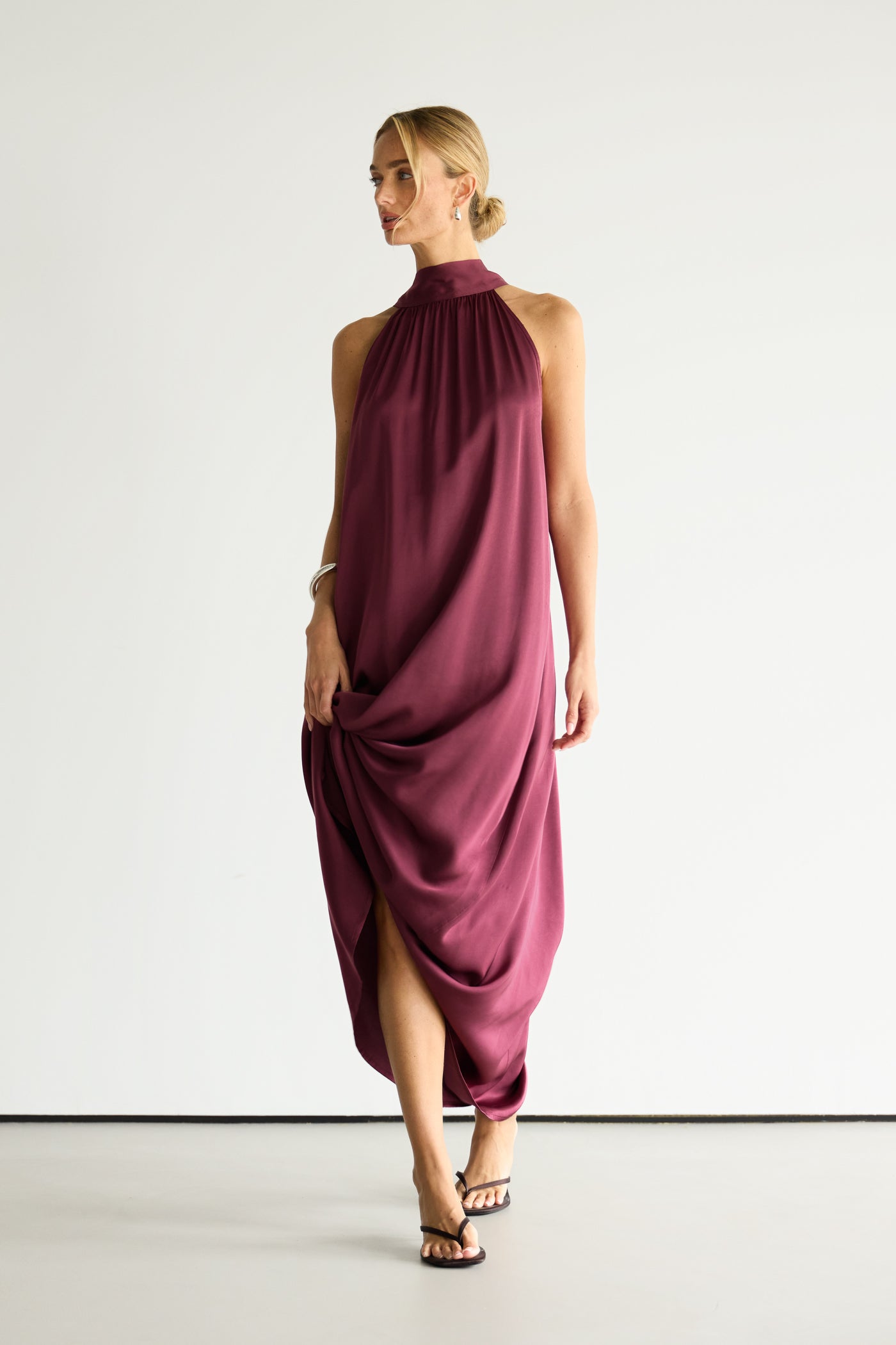 Ruby Halterneck Satin Dress | Damson