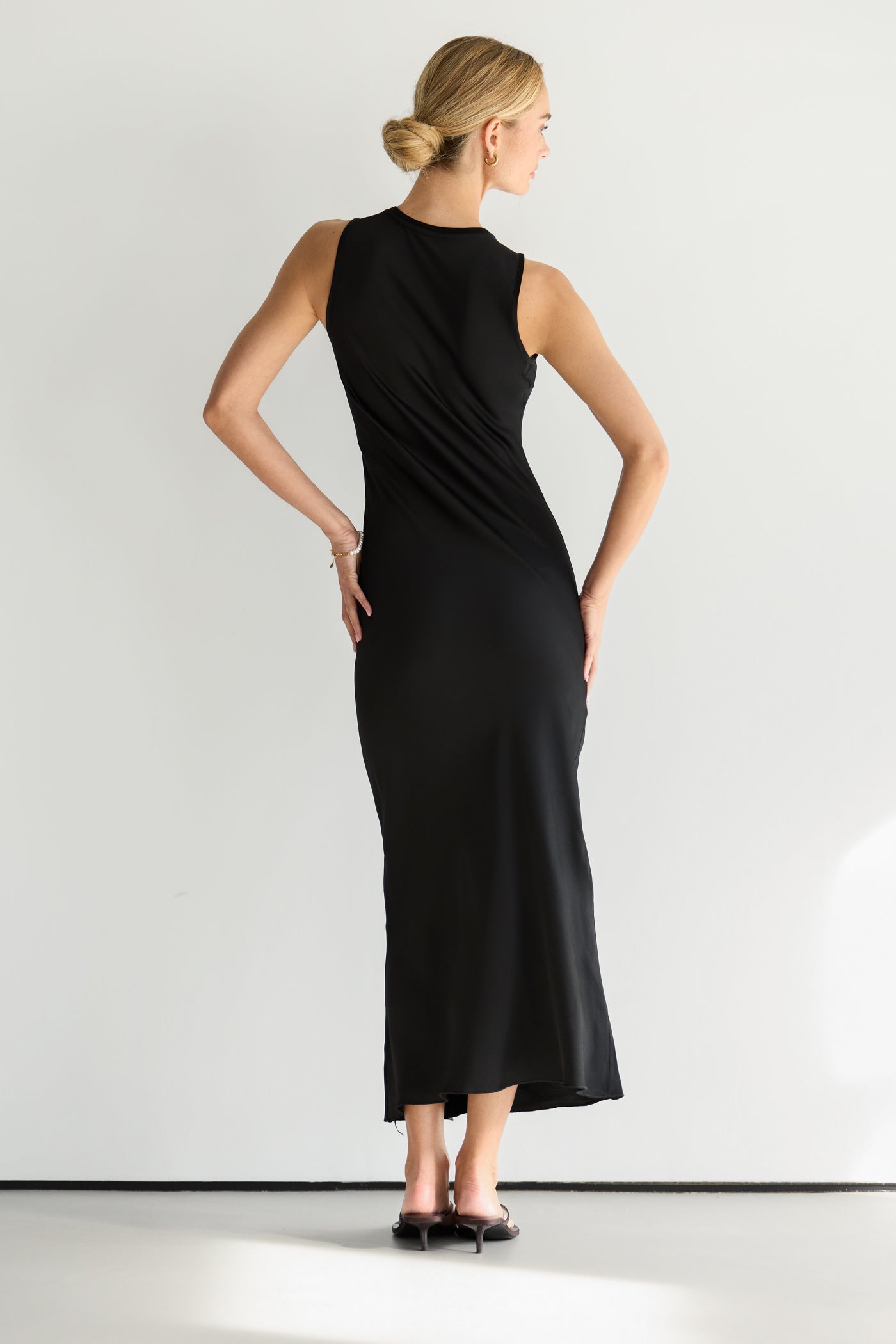 Sabrina Sleeveless Satin Dress | Black