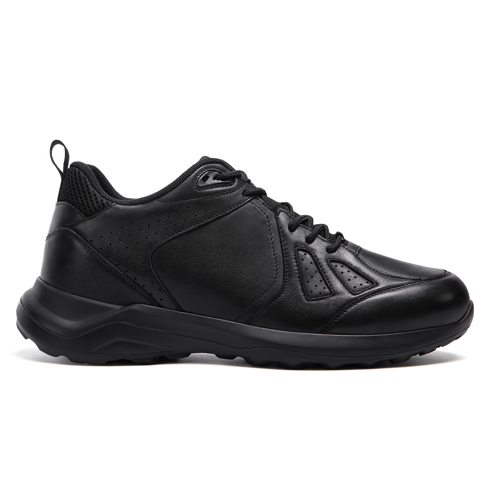 8cm/3.15in CMR Chamaripa Men's Wide Height Increasing Shoes | Black Leather Men's Elevator Sneakers